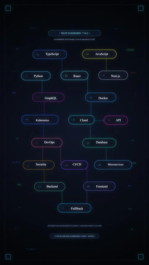 Neon glowing tree network node graph tech animation loop dark background 動画素材 347059264