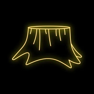 Neon glowing tree stump cut wood sign Stock Illustration