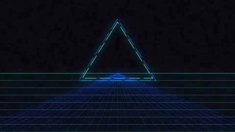 Neon glowing triangle animation with cyber grid loop motion footage Stock Footage 346738967