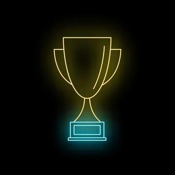 Neon glowing trophy icon symbolizing success and victory Stock Illustration