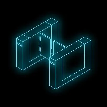 Neon glowing turnstile gate opening on dark background Stock Illustration