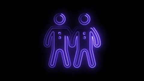 Neon glowing two people icon teamwork friendship and collaboration concept on a Stock Footage 322963302