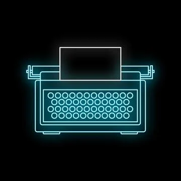 Neon glowing typewriter icon writing retro story Stock Illustration