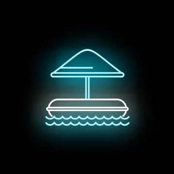 Neon glowing umbrella float on ocean waves Stock Illustration