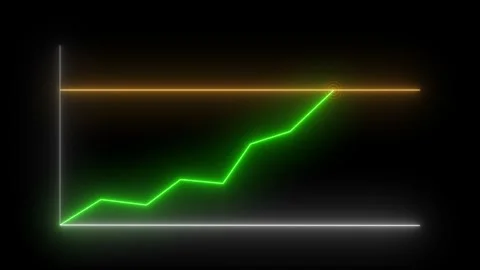Neon glowing upward trend line chart reaching target point on dark backgrou.. Stock Footage 340406494
