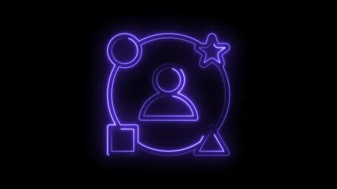 Neon glowing user profile icon surrounded by abstract geometric shapes circle Stock Footage 333956669