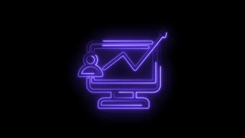 Neon glowing user profile icon with upward trending graph on computer screen 스톡 동영상 333957346