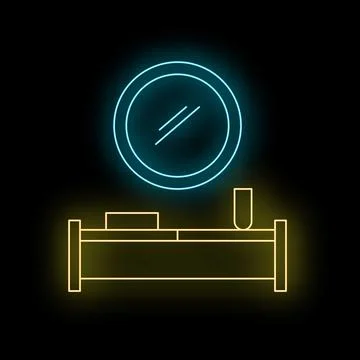 Neon glowing vanity table and round mirror Stock Illustration
