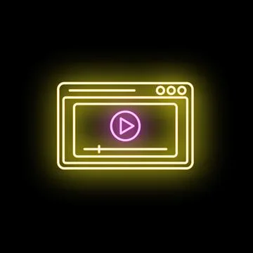 Neon glowing video player window on black background Stockillustratie
