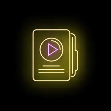 Neon glowing video playlist folder icon design Stock Illustration