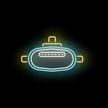 Neon glowing virtual reality headset on black background Stock Illustration