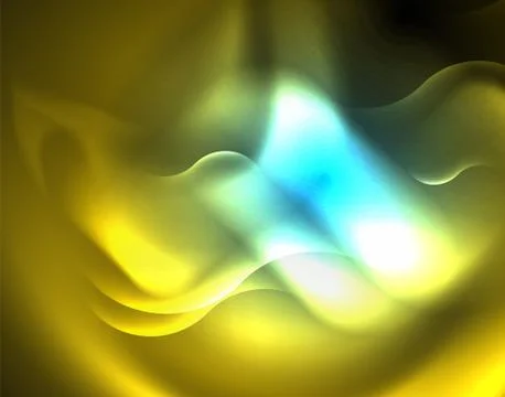 Neon glowing wave lines, blue hi-tech futuristic abstract background template Illustrazione stock