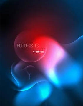 Neon glowing wave lines, blue hi-tech futuristic abstract background template Stock Illustration
