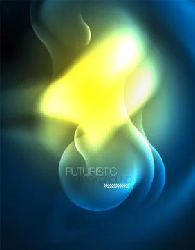 Neon glowing wave lines, blue hi-tech futuristic abstract background template 스톡 일러스트