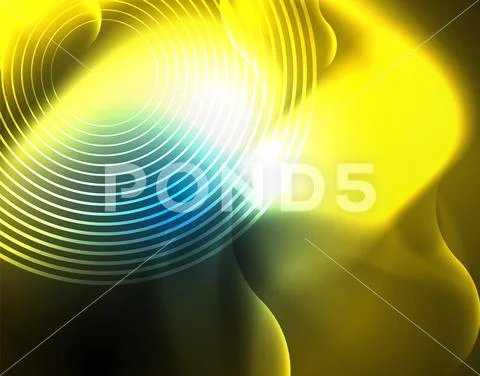 Neon glowing wave lines, blue hi-tech futuristic abstract background template Stock Illustration