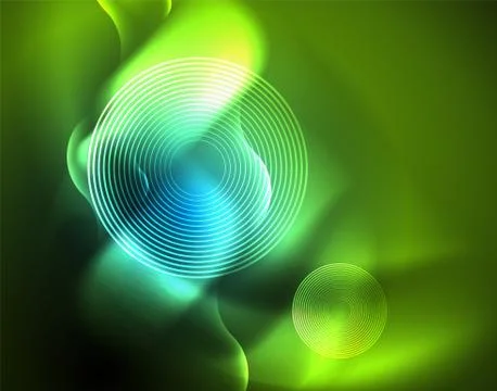 Neon glowing wave lines, blue hi-tech futuristic abstract background template Stock Illustration