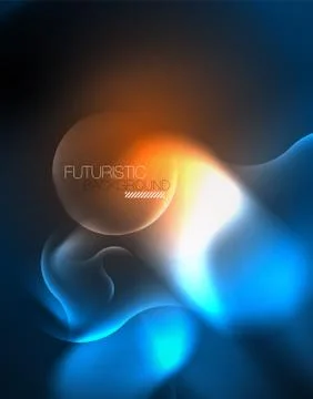 Neon glowing wave lines, blue hi-tech futuristic abstract background template 스톡 일러스트