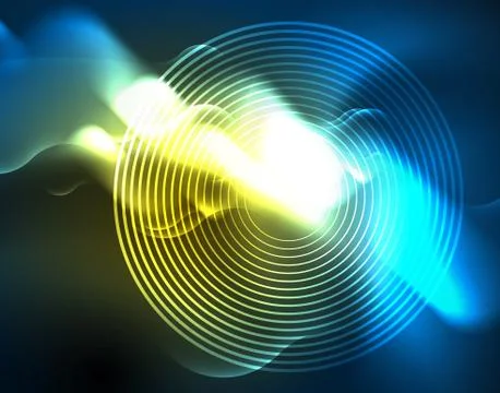 Neon glowing wave lines, blue hi-tech futuristic abstract background template Illustrazione stock