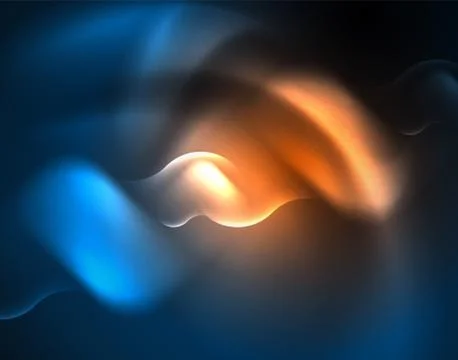 Neon glowing wave lines, blue hi-tech futuristic abstract background template 스톡 일러스트