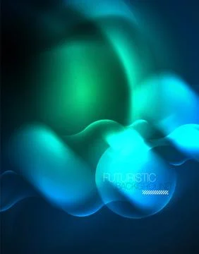 Neon glowing wave lines, blue hi-tech futuristic abstract background template 스톡 일러스트