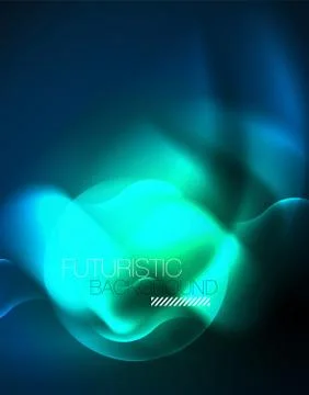 Neon glowing wave lines, blue hi-tech futuristic abstract background template イラスト素材