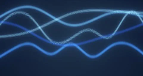 Neon glowing waves against deep navy background Stock Illustration