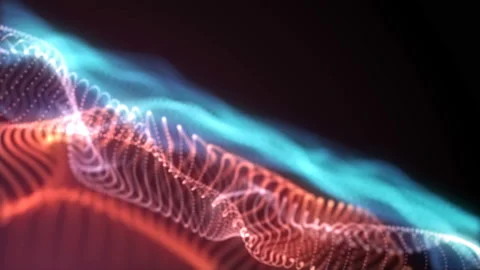 Neon glowing waves. Big data wave of particles. 스톡 동영상 112362983