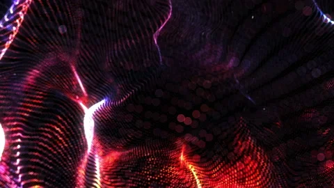 Neon glowing waves. Big data wave of particles. Stockbeeldmateriaal 112368912