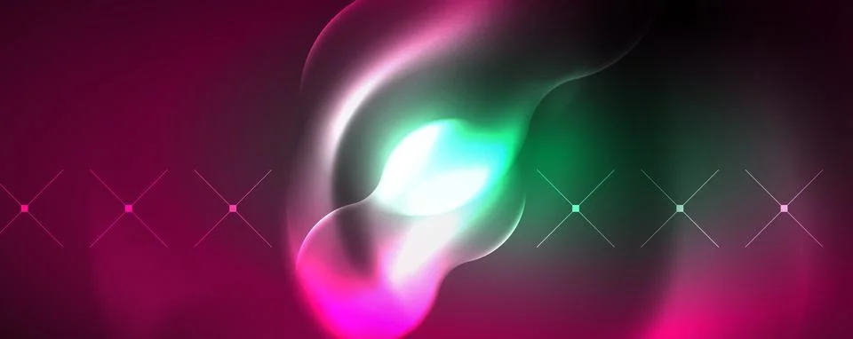 Neon glowing waves, magic energy space light concept, abstract background Illustrazione stock