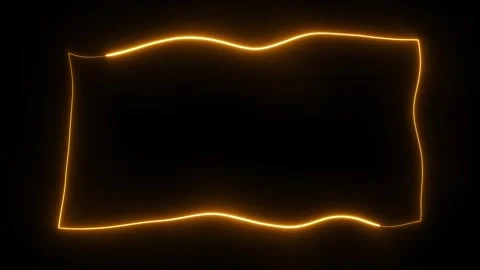 Neon glowing wavy rectangle frame animation. Golden light border on black screen Video stock 336963239