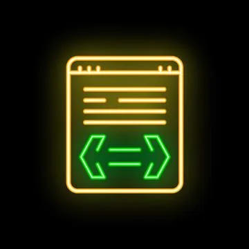 Neon glowing web page code optimization icon on black background Stockillustratie