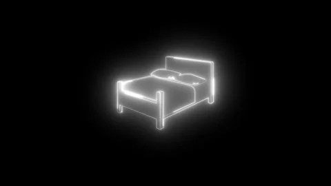 Neon glowing white bed icon animation in black background Vídeos de archivo 267079280
