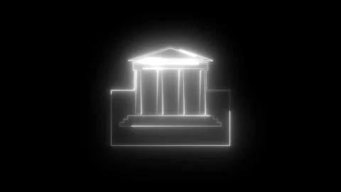 Neon glowing white classical architecture icon animation in black background Vidéo 265423202