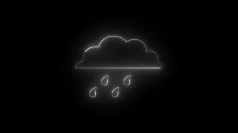 Neon glowing white cloud rain icon animation in black background 動画素材 267079311