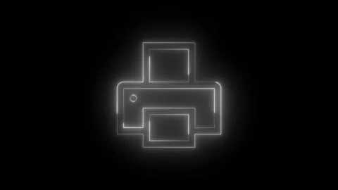 Neon glowing white color printer icon on black background animation Video stock 274049698