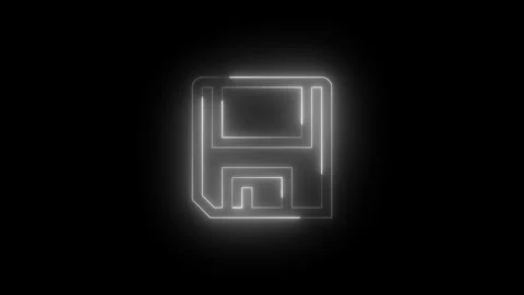 Neon glowing white color save icon on black background animation Vidéo 274159671