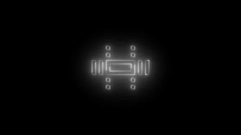 Neon glowing white color square trim icon on black background animation Vidéo 274591982