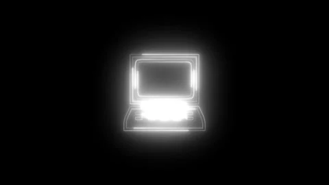 Neon glowing white computer laptop icon animation in black background Stock Footage 269499654