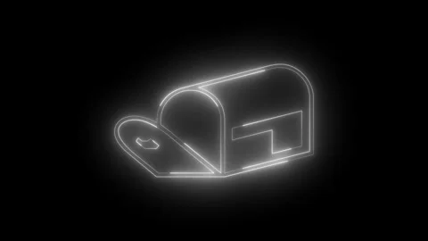 Neon glowing white empty letter box icon animation in black background Video stock 269221941