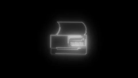 Neon glowing white printer animation in black background Video stock 266058192