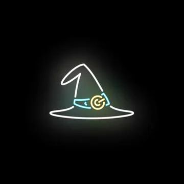 Neon glowing witch hat icon for halloween Stock Illustration