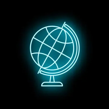 Neon glowing world globe icon representing global connectivity Stock Illustration