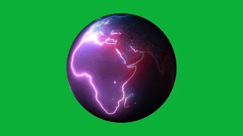 Neon glowing world map outline with futuristic digital animation on green screen Stock Footage 313578508