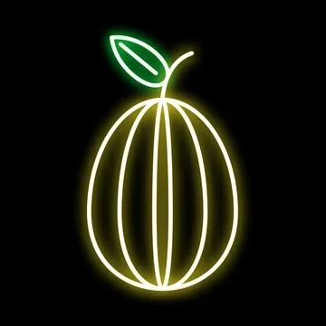 Neon glowing yellow melon fruit line art Stock Illustration