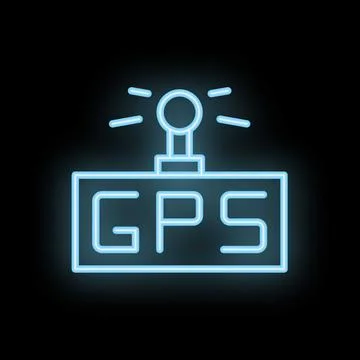 Neon gps device icon glowing on black background Stock Illustration