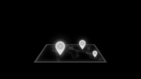 Neon gps location map pin animation on black background Stock Footage 336911112