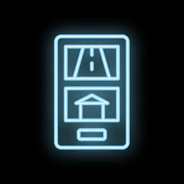 Neon gps navigation app showing route on smartphone screen Stock Illustration