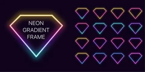 Neon gradient diamond Frame with copy space. Templates set of Neon gradient a Stock Illustration