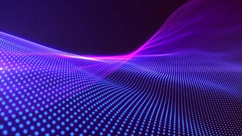 Neon gradient digital waves seamless motion. Purple and blue particle waves Stock Footage 304168745