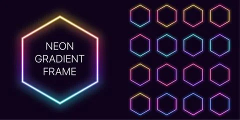 Neon gradient hexagon Frame with copy space. Templates set of Neon gradient h Stock Illustration